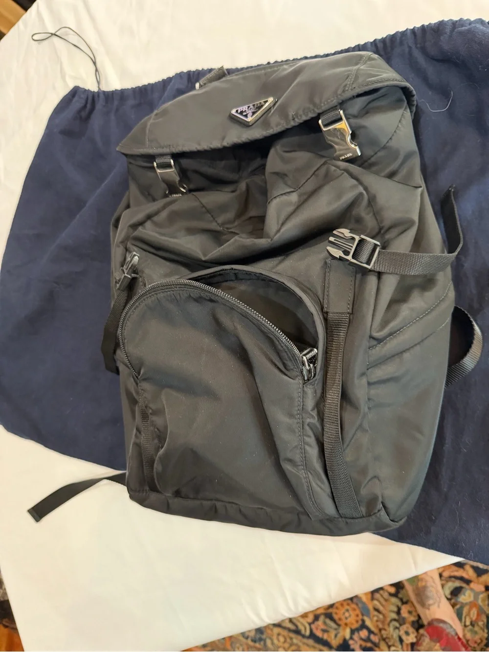 Prada Black Tessuto Nylon Montagna Double Buckle Backpack